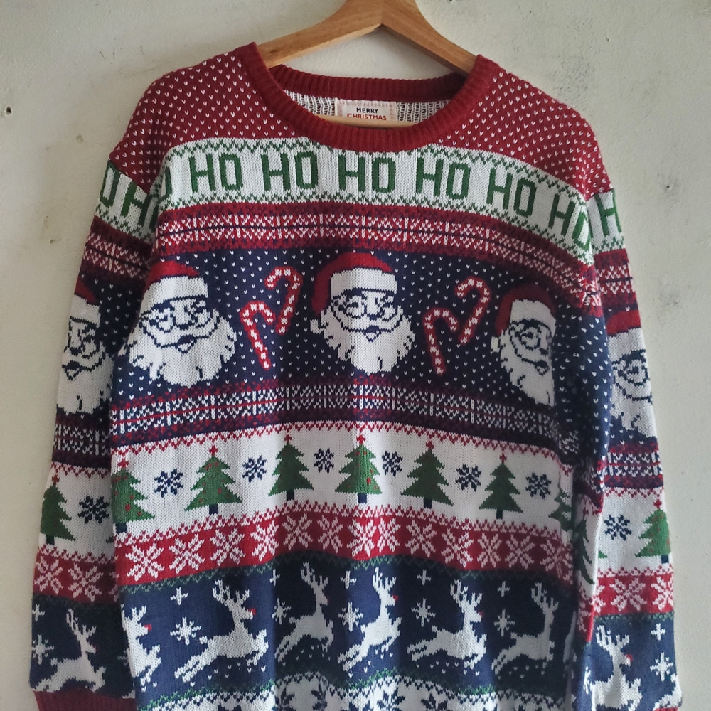 Men's Chrismas Rudolf Santa $ Cane Stripe Sweater.